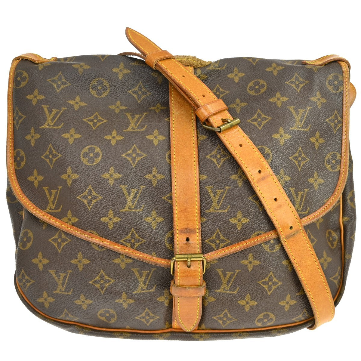 Louis Vuitton Saumur Handbag Monogram Canvas Brown Canvas Shoulder Bag Bag (Pre-Owned)