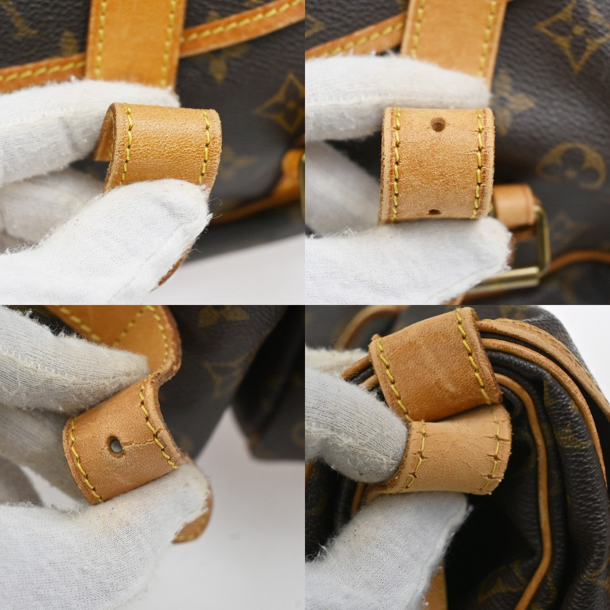 Louis Vuitton Saumur Handbag Monogram Canvas Brown Leather Shoulder Bag Bag (Pre-Owned)
