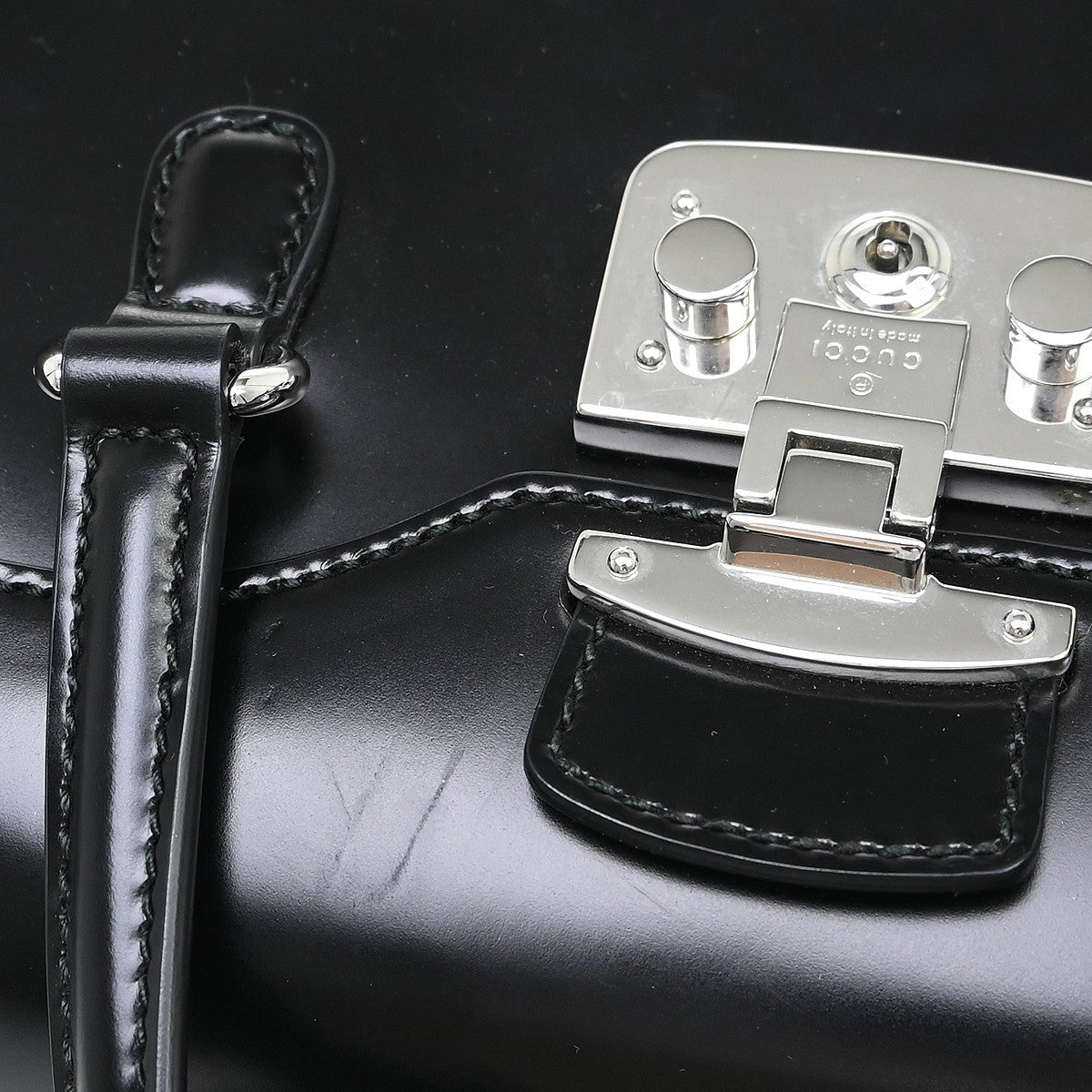 Gucci Lady Lock Satchel Leather Black Leather Handbag (Pre-Owned)