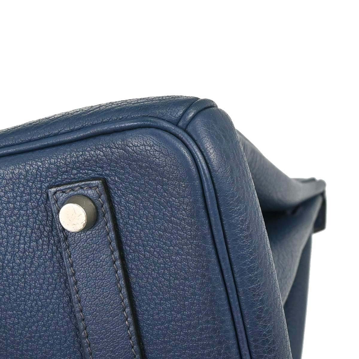 Hermes Birkin Handbag Blue Togo With Palladium Hardware Blue Leather Handbag (Pre-Owned)