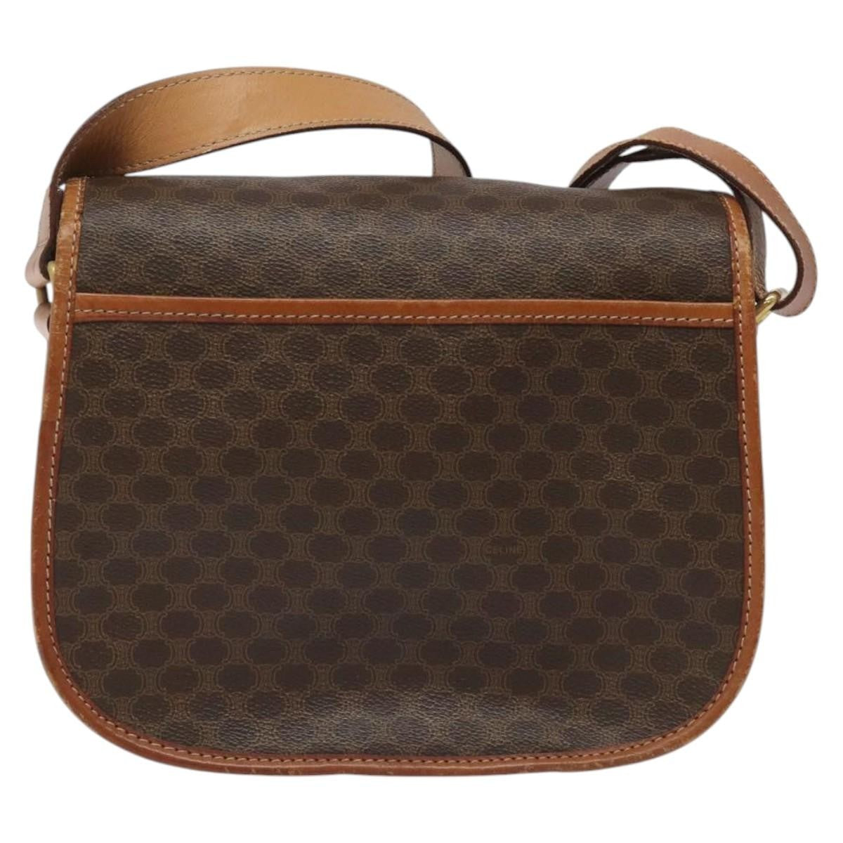 Celine Vintage Macadam Circle Logo Shoulder Bag Canvas And Leather Brown Canvas Shoulder Bag Bag (Pre-Owned)