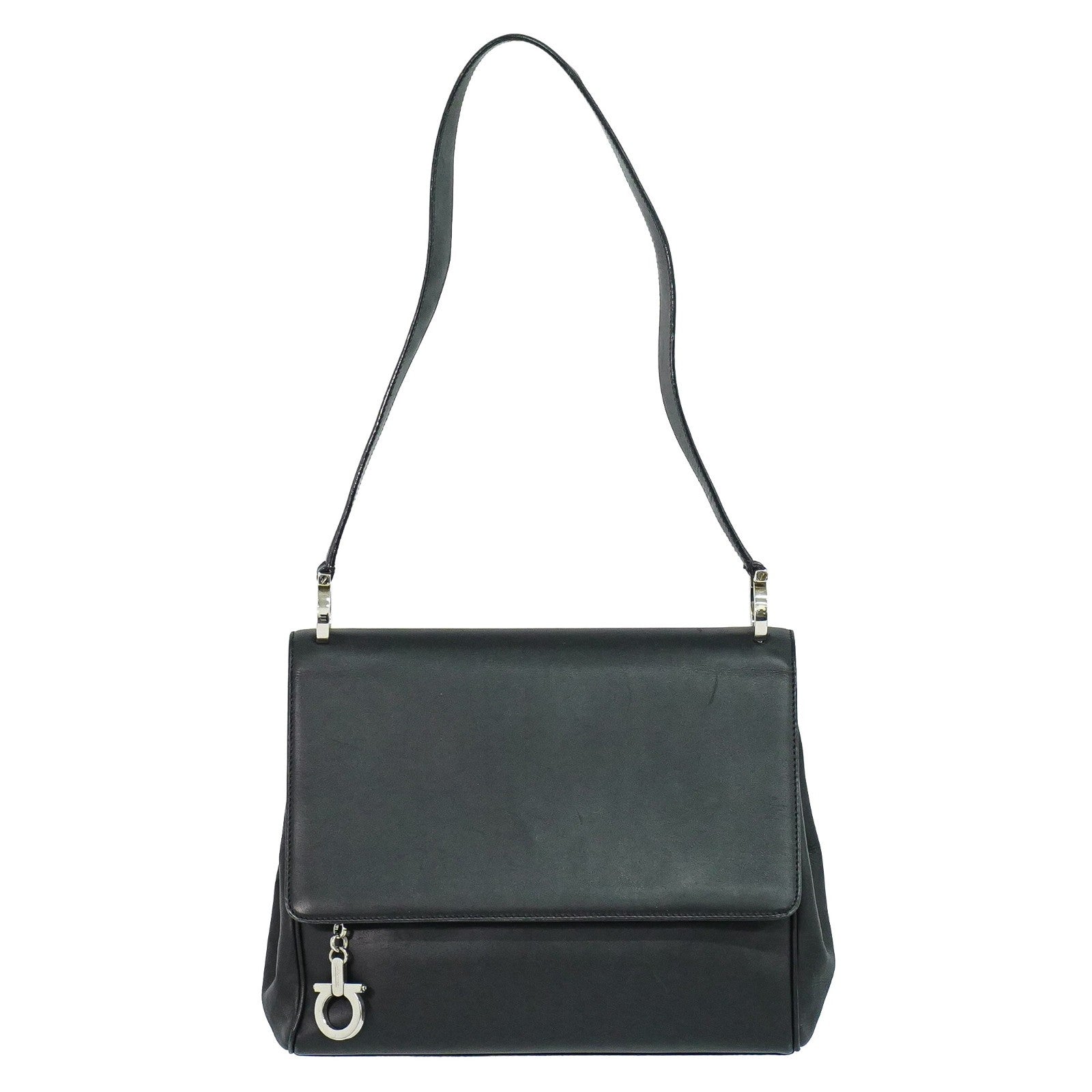 Salvatore Ferragamo Gancini Shoulder Bag Leather Black Leather Shoulder Bag Bag (Pre-Owned)