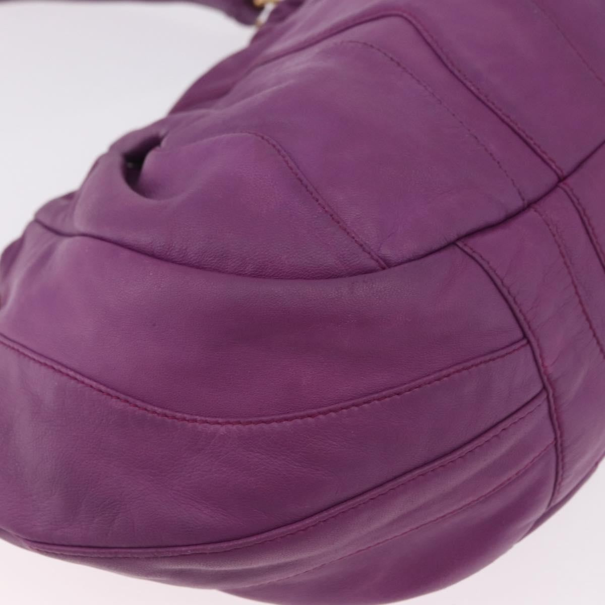 Prada Pleats Shoulder Bag Cervo Leather Purple Leather Handbag (Pre-Owned)