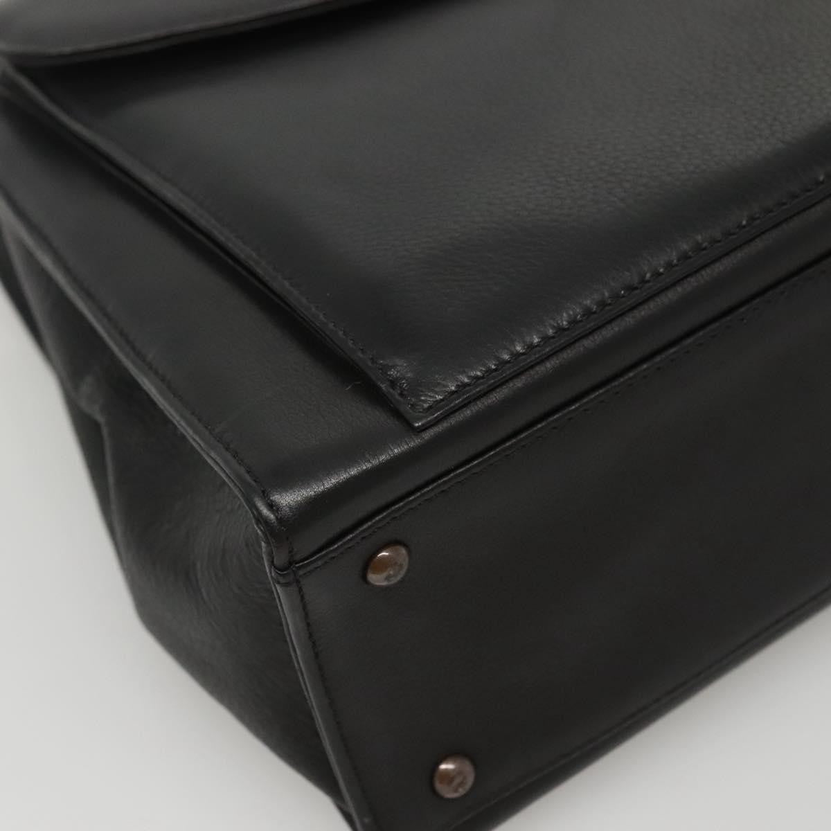 Chanel Vintage Front Pocket Chain Tote Leather Black Leather Shoulder Bag Bag (Pre-Owned)
