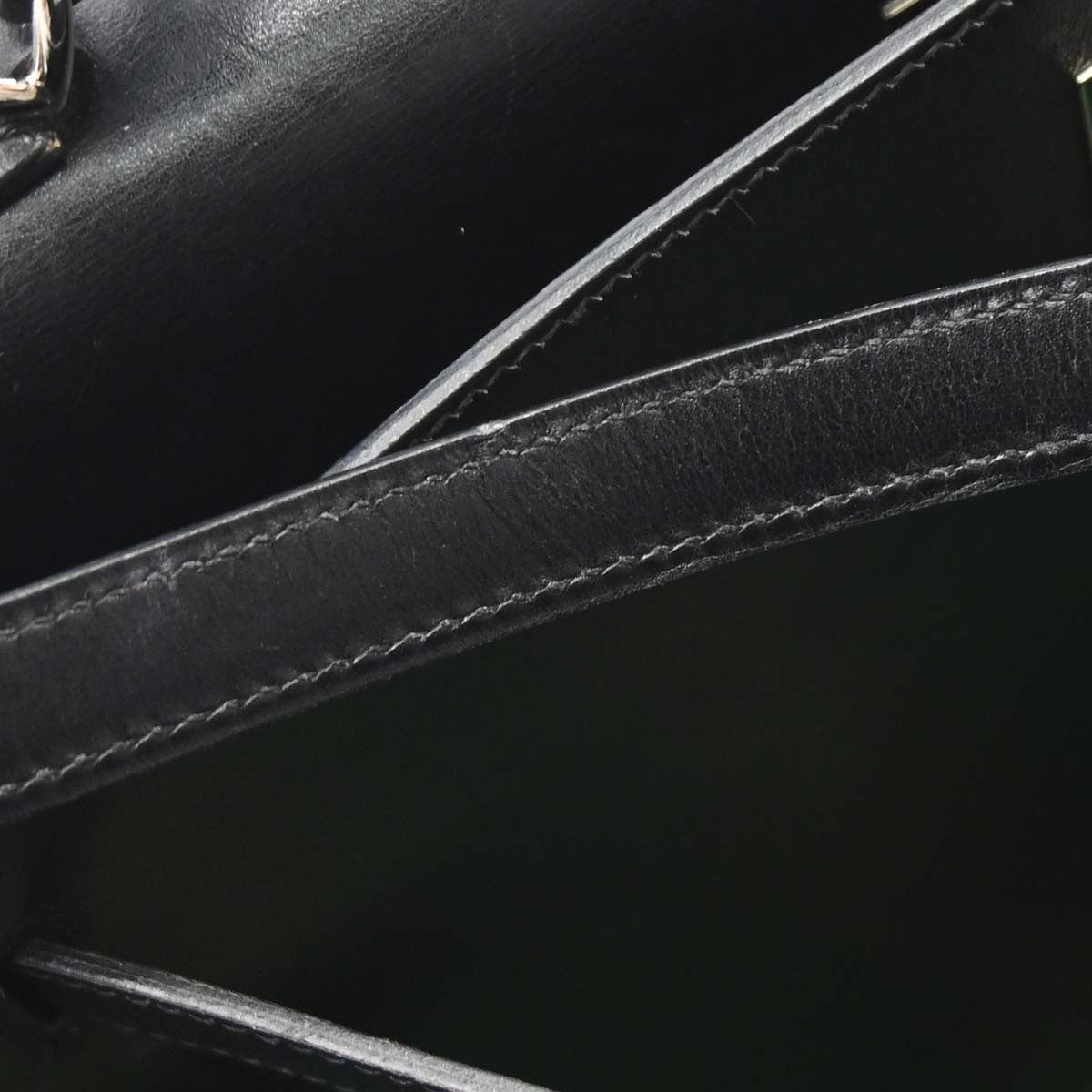 Hermes Kelly Handbag Black Box Calf With Palladium Hardware Black Leather Handbag (Pre-Owned)