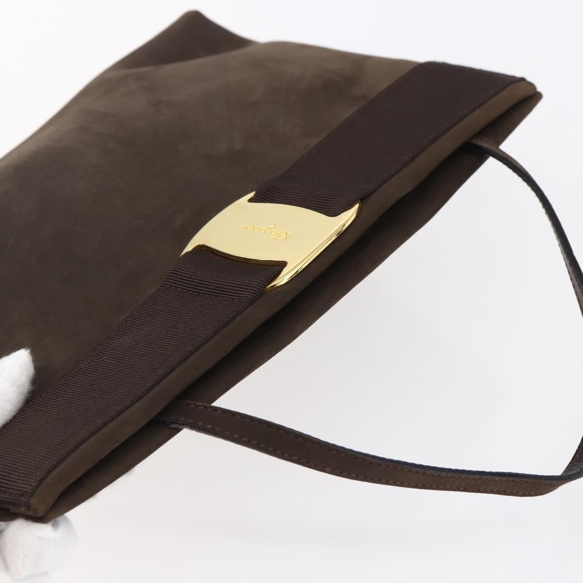 Salvatore Ferragamo Vala Shoulder Bag Suede Brown Suede Shoulder Bag Bag (Pre-Owned)