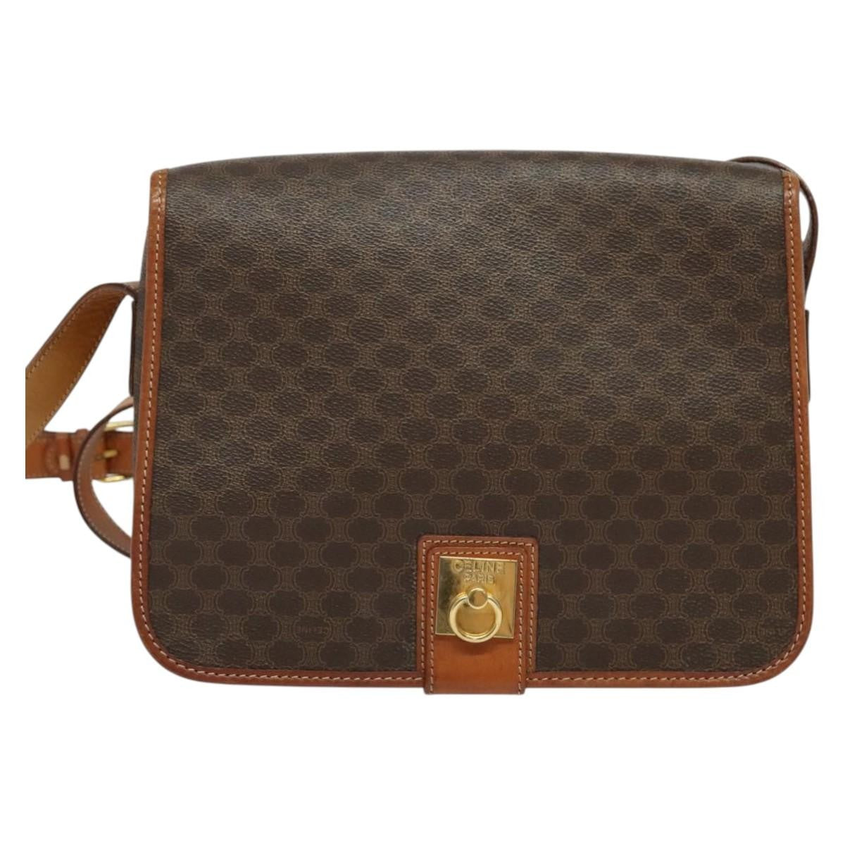 Celine Macadam Shoulder Bag Pvc Leather Brown Canvas Bag (Pre-Owned)