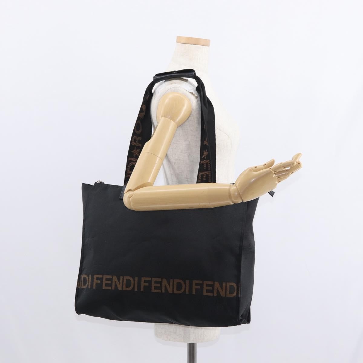 Fendi Vintage Convertible Logo Weekender Nylon Black Nylon Tote Bag Bag (Pre-Owned)