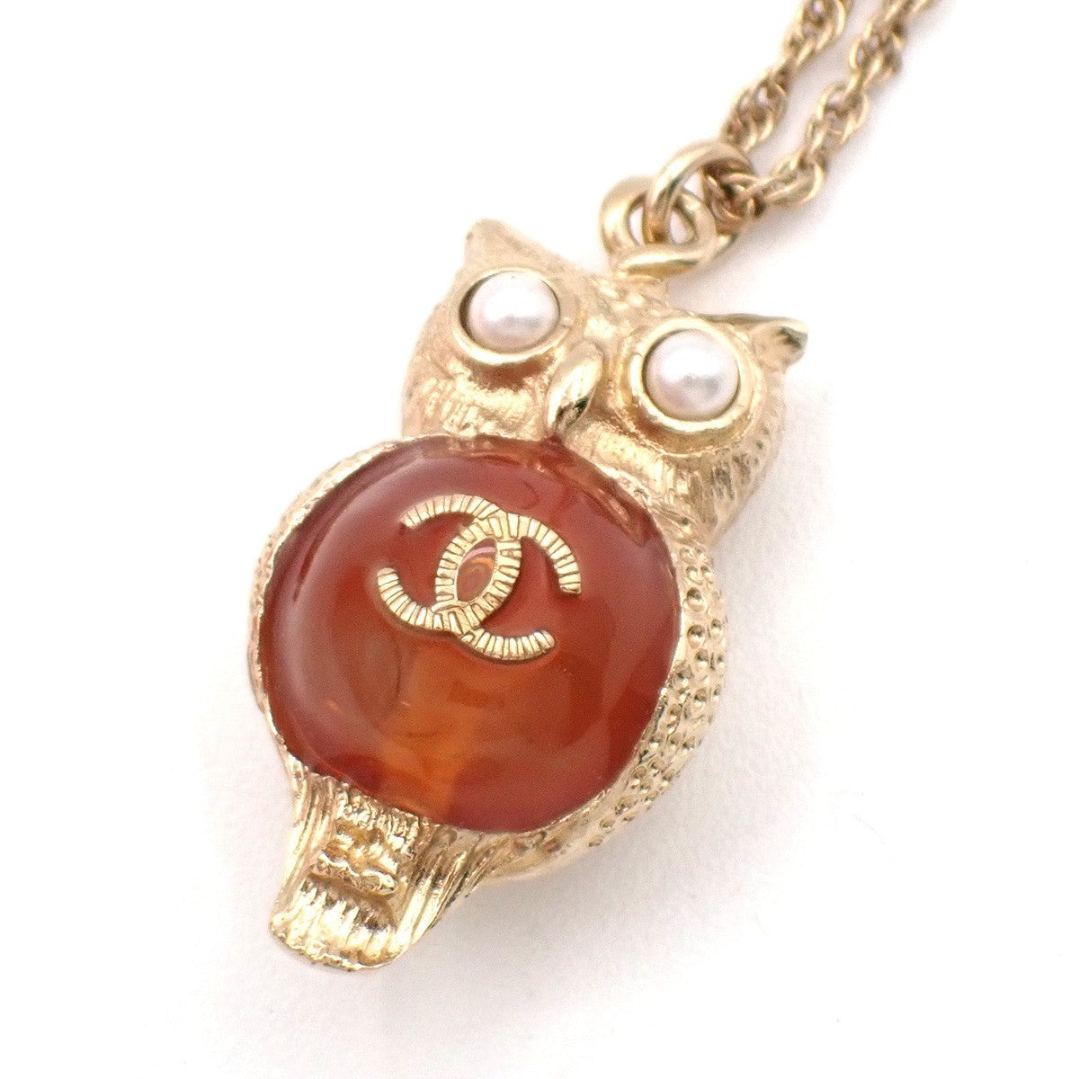 Chanel Owl Pendant Necklace Gold Plated Gold Gold_Plated Necklace Jewelry (Pre-Owned)