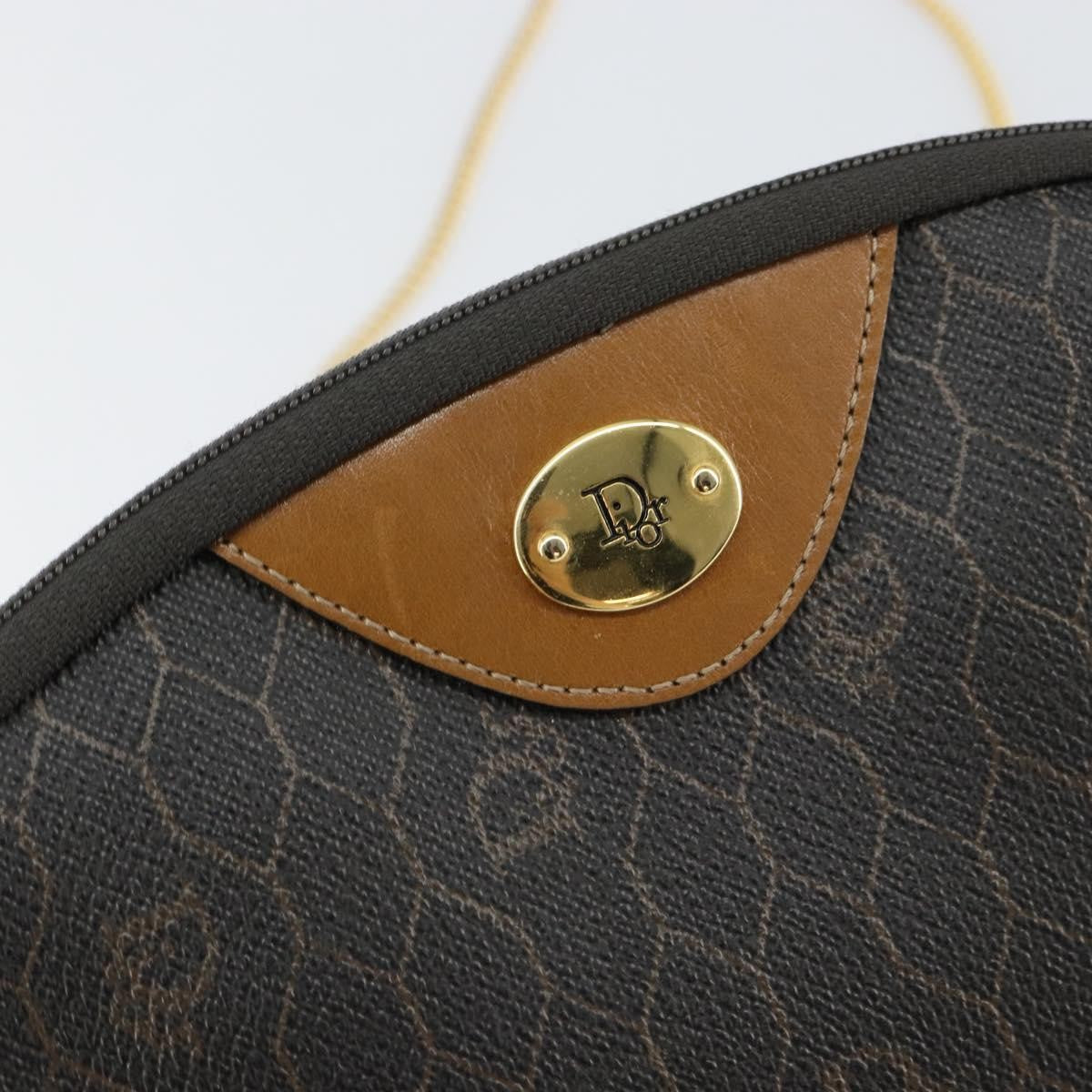 Christian Dior Vintage Honeycomb Chain Canvas Black Canvas Shoulder Bag Bag (Pre-Owned)