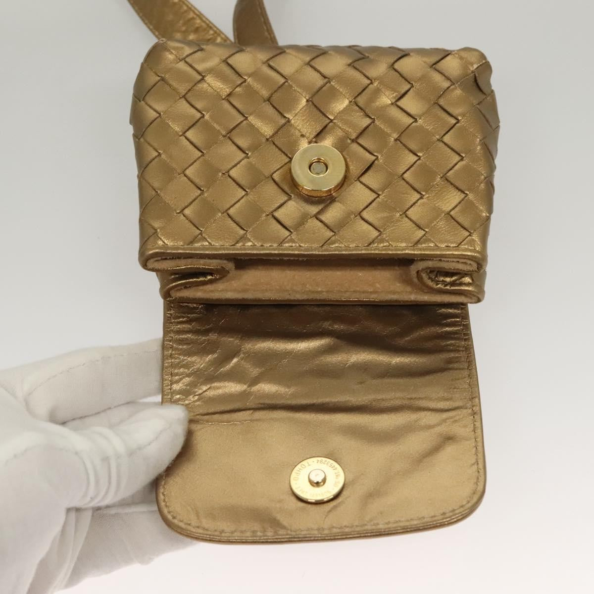 Bottega Veneta Chain Flap Shoulder Bag Leather Gold Leather Shoulder Bag Bag (Pre-Owned)
