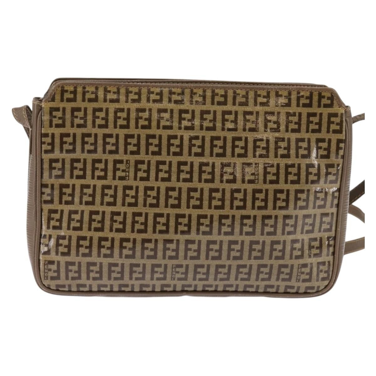 Fendi Vintage Zip Crossbody Bag Zucchino Canvas Beige Canvas Shoulder Bag Bag (Pre-Owned)