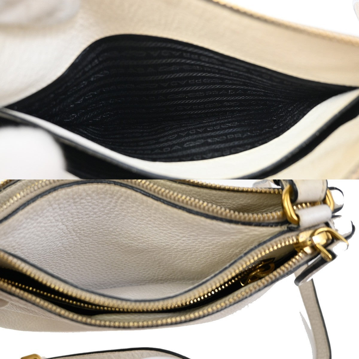 Prada Double Zip Crossbody Bag Vitello Daino White Leather Shoulder Bag Bag (Pre-Owned)