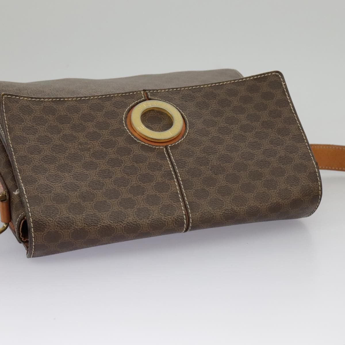 Celine Vintage Macadam Circle Logo Shoulder Bag Canvas And Leather Brown Canvas Shoulder Bag Bag (Pre-Owned)