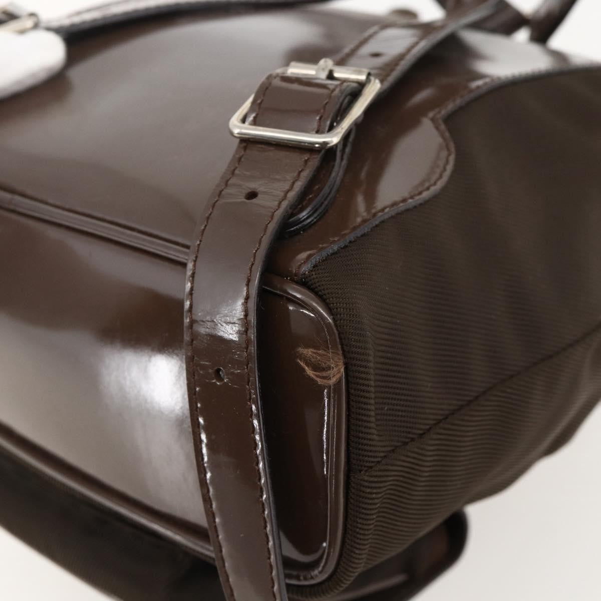 Gucci Vintage Bamboo Backpack Nylon And Patent Leather Brown Nylon Backpack Bag (Pre-Owned)