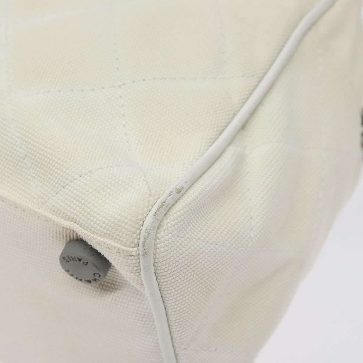 Chanel Vintage Logo Bowler Bag Quilted Canvas White Canvas Handbag (Pre-Owned)