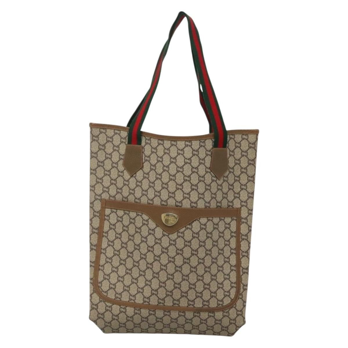 Gucci Vintage Web Strap Tote Gg Coated Canvas Beige Canvas Tote Bag Bag (Pre-Owned)