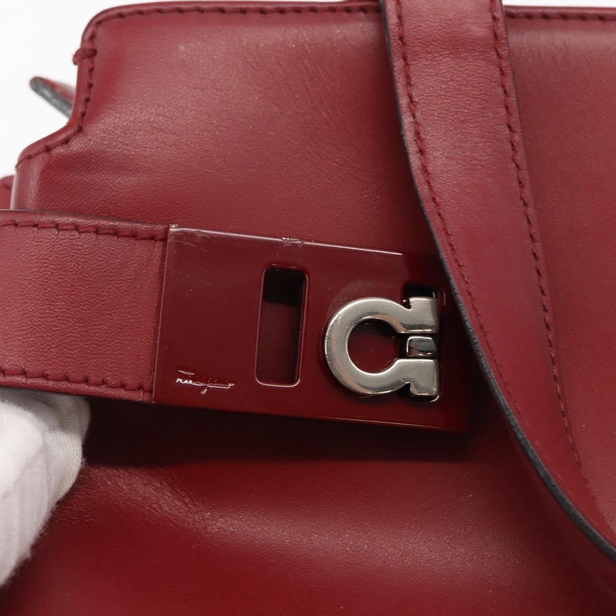 Salvatore Ferragamo Double Gancini Side Buckle Tote Leather Red Leather Handbag (Pre-Owned)