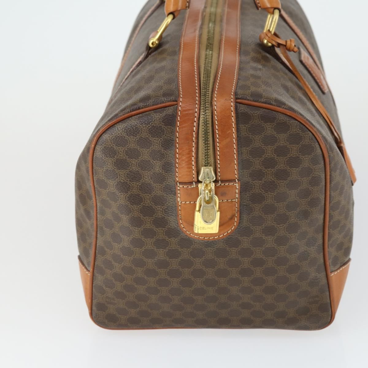 Celine Vintage Duffle Bag Canvas And Leather Brown Canvas Travel Bag Bag (Pre-Owned)