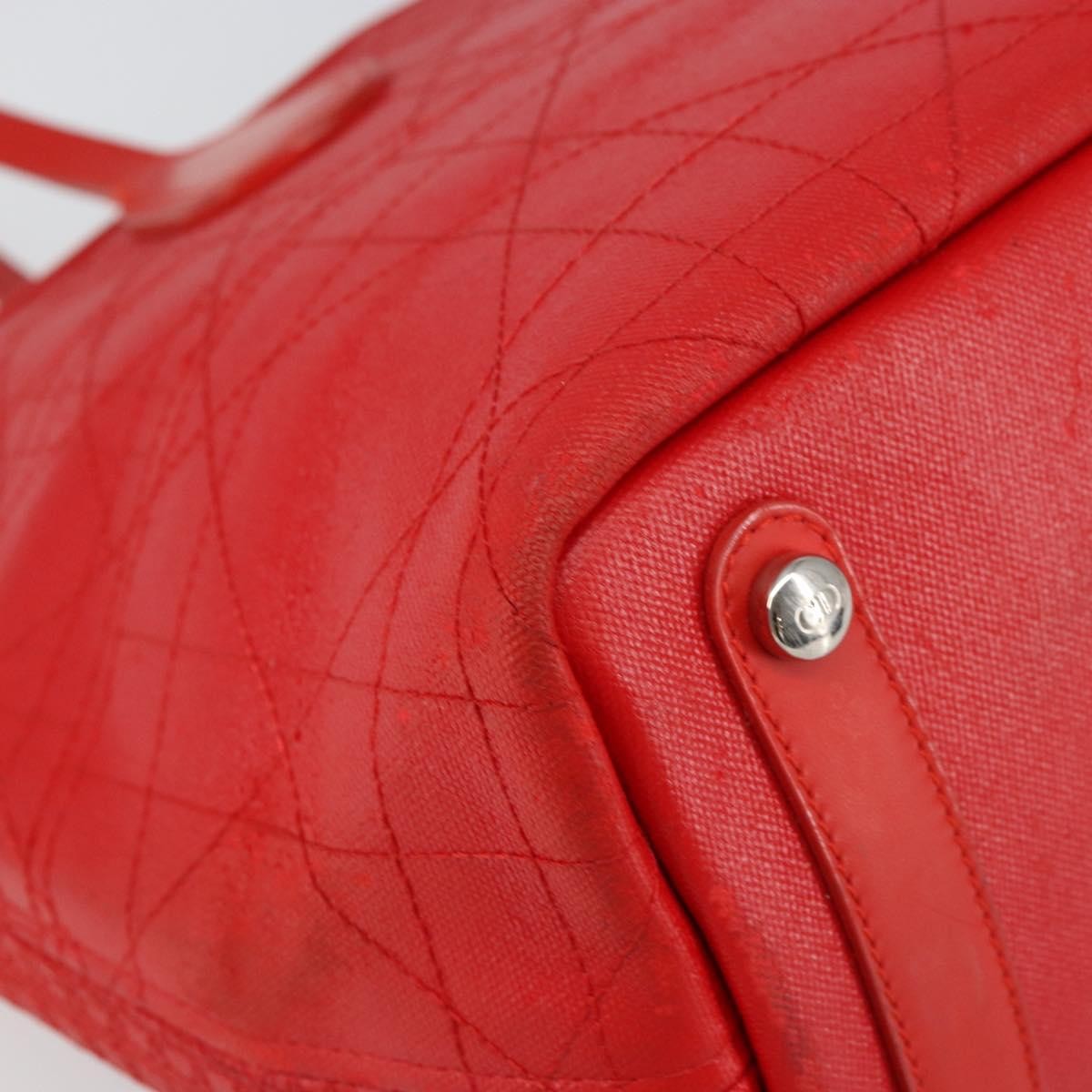 Christian Dior Panarea Tote Printed Cannage Quilt Canvas Red Canvas Tote Bag Bag (Pre-Owned)