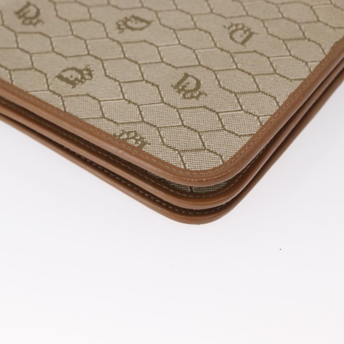 Christian Dior Vintage Honeycomb Chain Canvas Beige Canvas Shoulder Bag Bag (Pre-Owned)