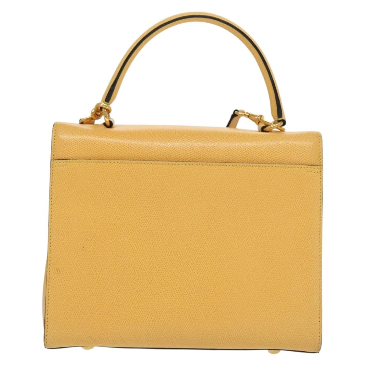 Celine Vintage Convertible Turnlock Top Handle Bag Leather Yellow Leather Bag (Pre-Owned)