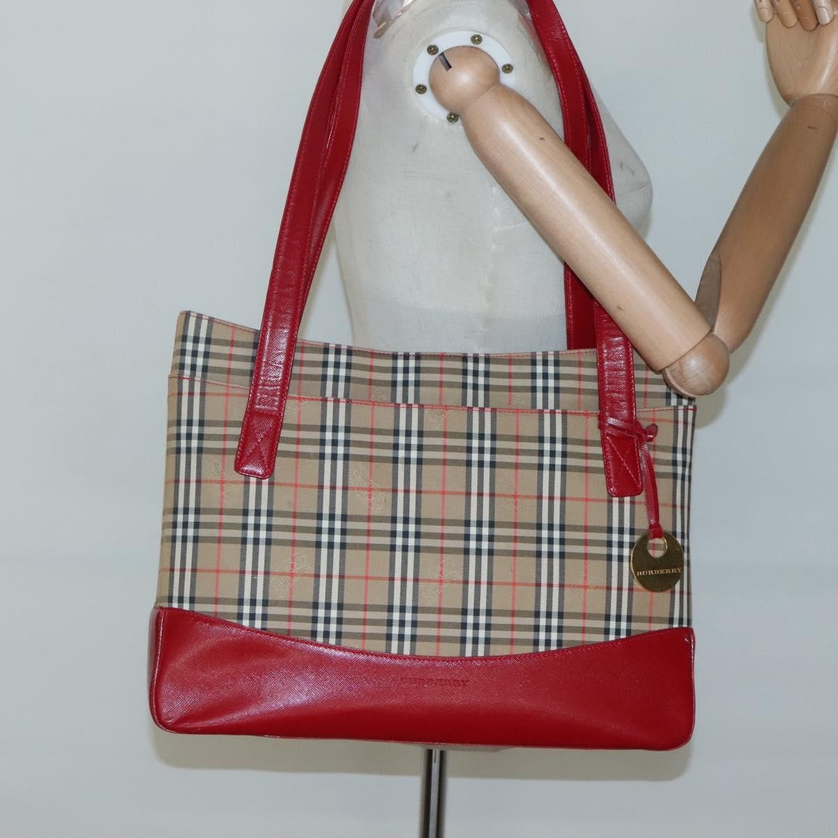Burberry Nova Check Tote Canvas And Leather Beige Canvas Tote Bag Bag (Pre-Owned)