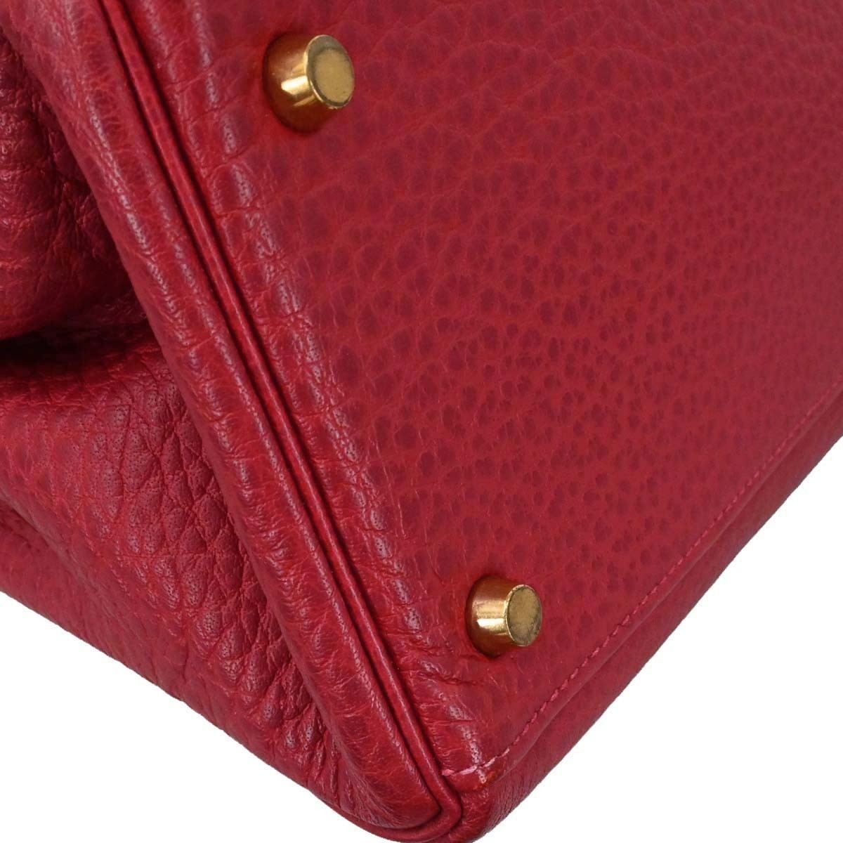 Hermes Kelly Handbag Red Clemence With Gold Hardware Red Leather Handbag (Pre-Owned)