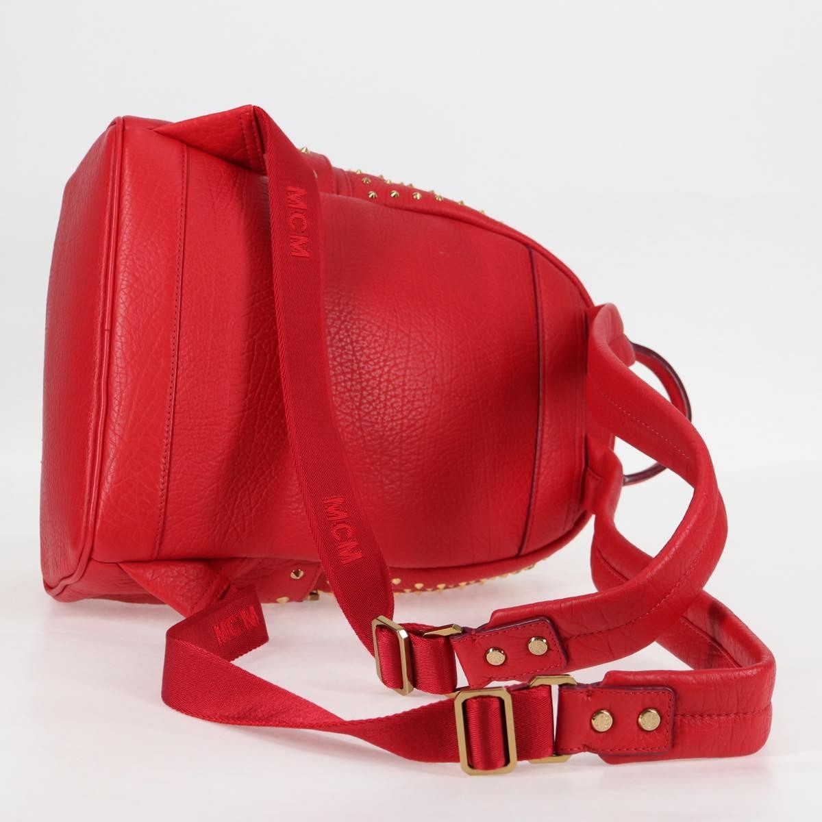 MCM Vintage Vicetos Backpack Leather Red Leather Backpack Bag (Pre-Owned)