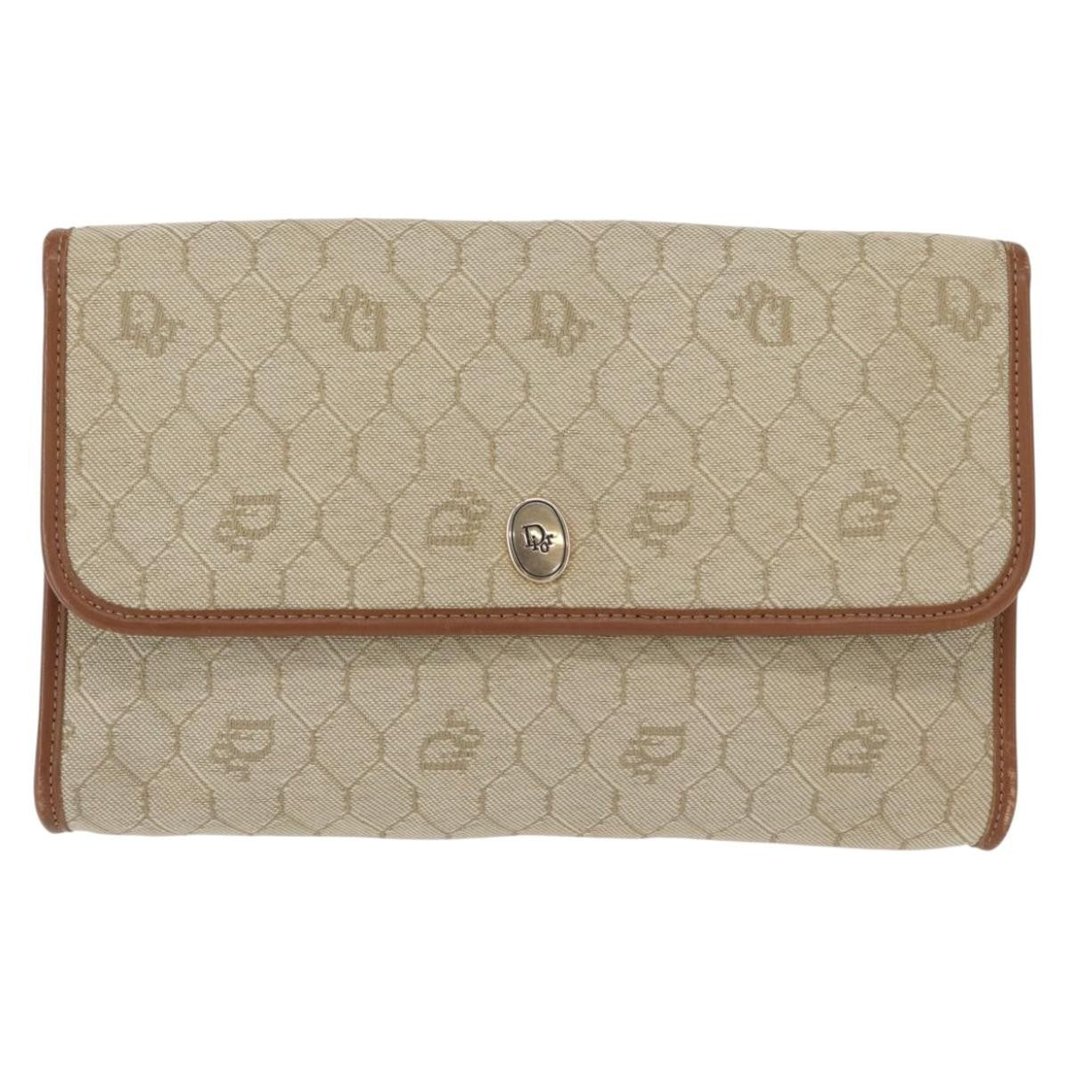 Christian Dior Vintage Honeycomb Chain Canvas Beige Canvas Shoulder Bag Bag (Pre-Owned)