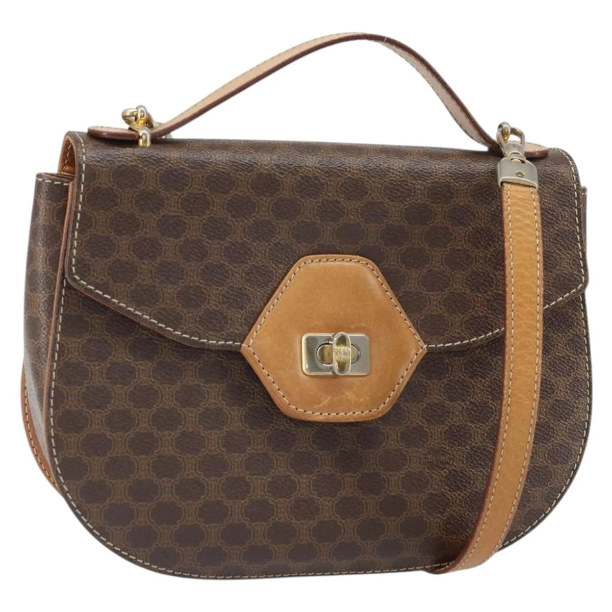 Celine Vintage Macadam Shoulder Bag Canvas And Leather Brown Canvas Shoulder Bag Bag (Pre-Owned)