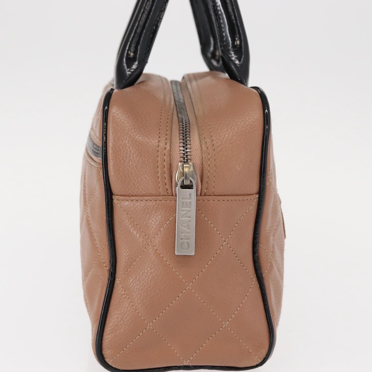 Chanel Embossed Logo Bowler Bag Quilted Caviar Beige Leather Handbag (Pre-Owned)
