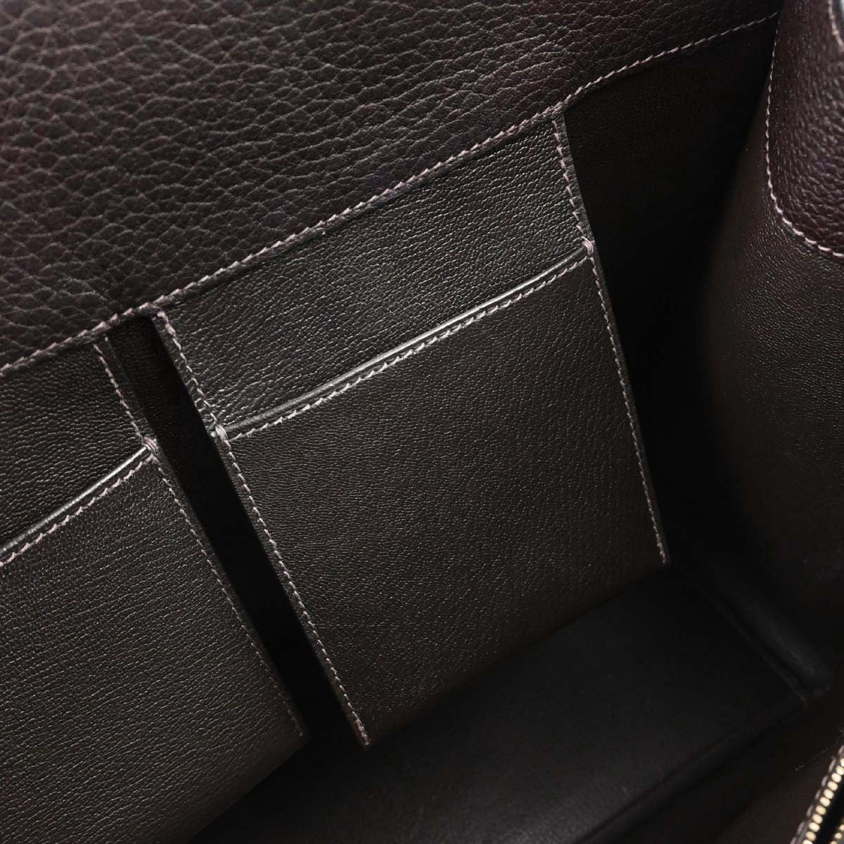 Hermes White Bus Bag Leather Brown Leather Handbag (Pre-Owned)