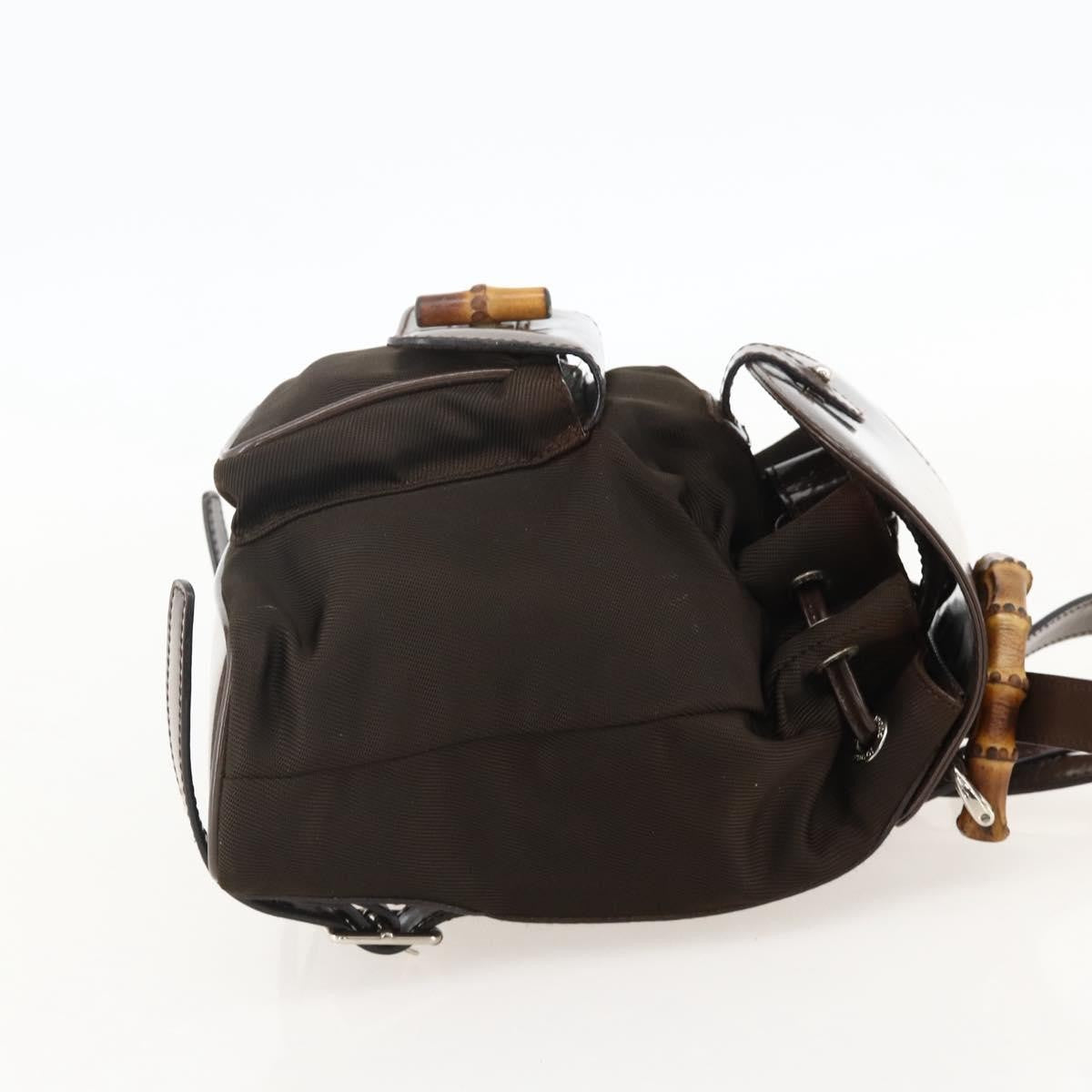 Gucci Vintage Bamboo Backpack Nylon And Patent Leather Brown Nylon Backpack Bag (Pre-Owned)