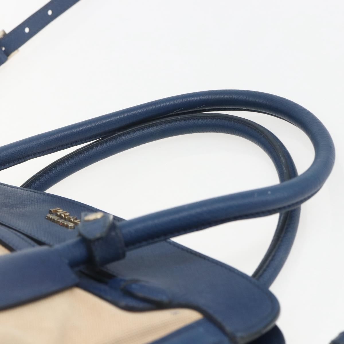 Prada Cuir Frame Convertible Tote Canvas And Saffiano Leather Beige Canvas Tote Bag Bag (Pre-Owned)