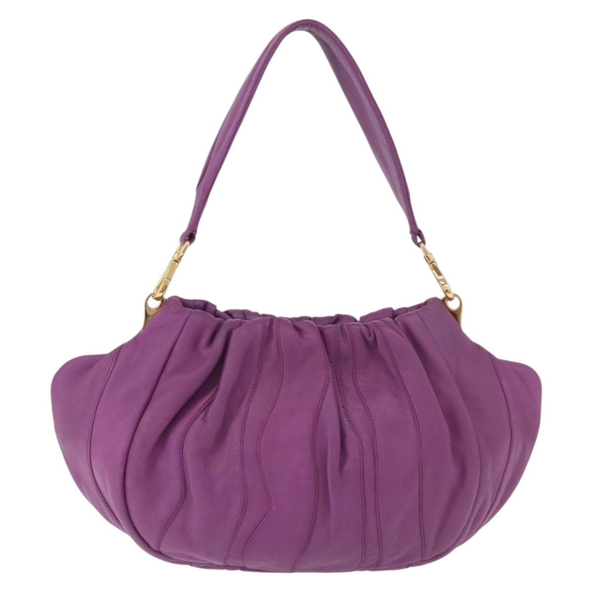 Prada Pleats Shoulder Bag Cervo Leather Purple Leather Handbag (Pre-Owned)