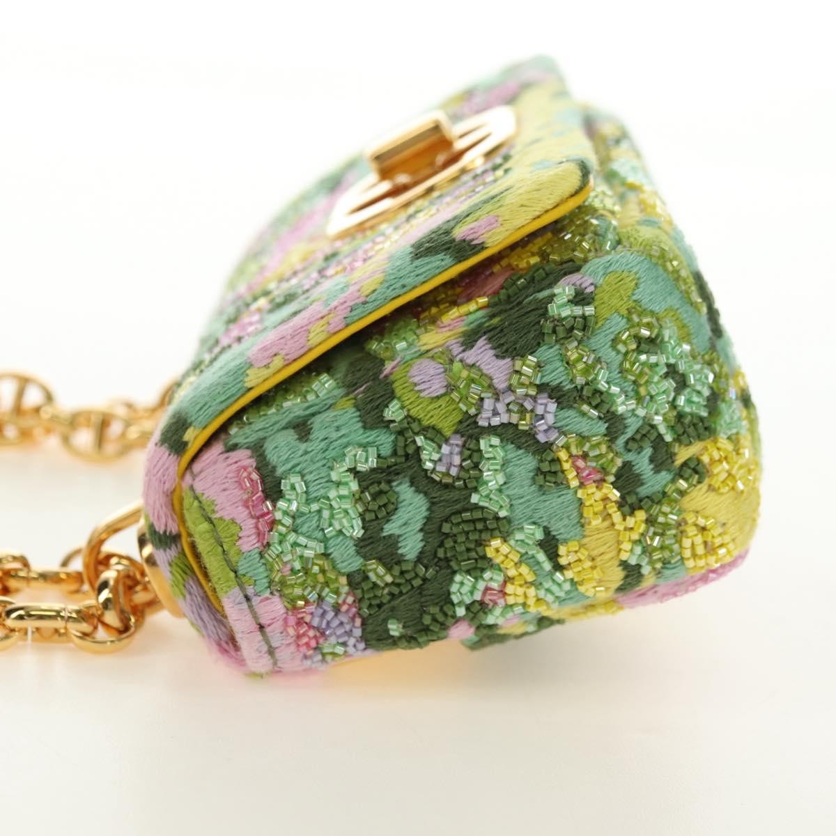 Christian Dior Caro Bag Embroidered Canvas Green Canvas Handbag (Pre-Owned)