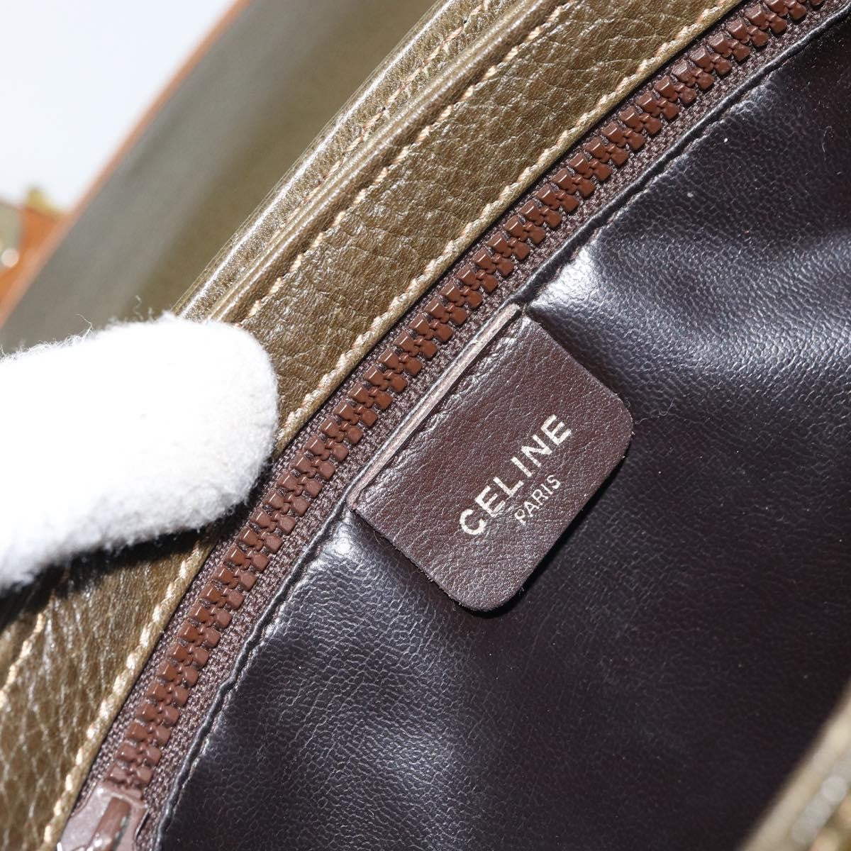 Celine Vintage Shoulder Bag Leather Khaki Leather Shoulder Bag Bag (Pre-Owned)