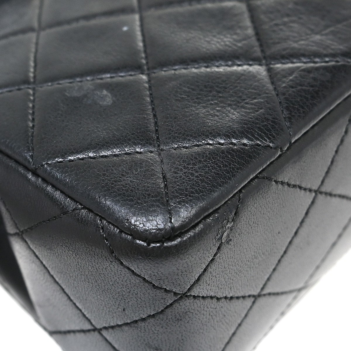 Chanel Vintage Square Classic Single Flap Bag Vertical Quilt Lambskin Black Leather Handbag (Pre-Owned)