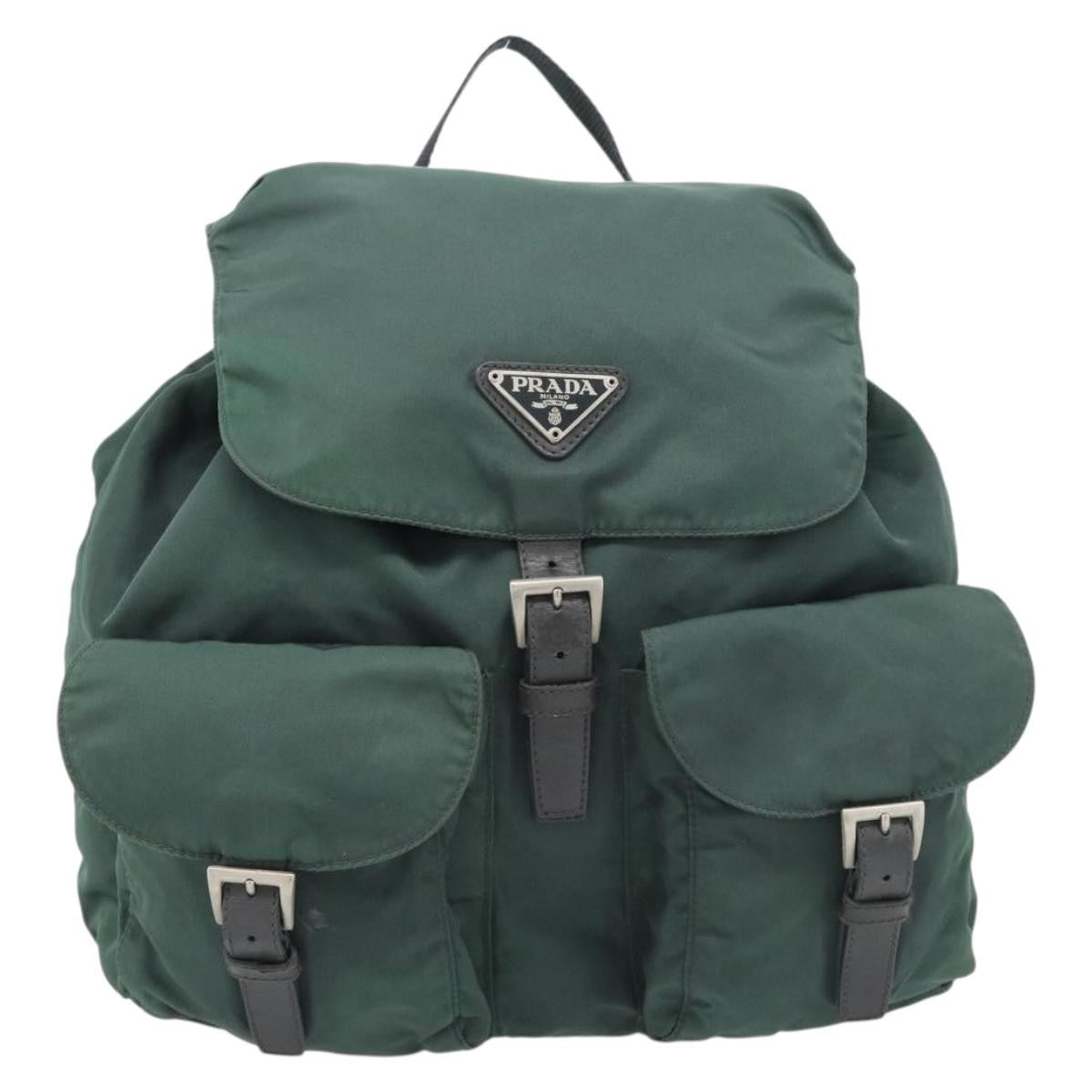 Prada Double Front Pocket Backpack Tessuto Green Nylon Backpack Bag (Pre-Owned)