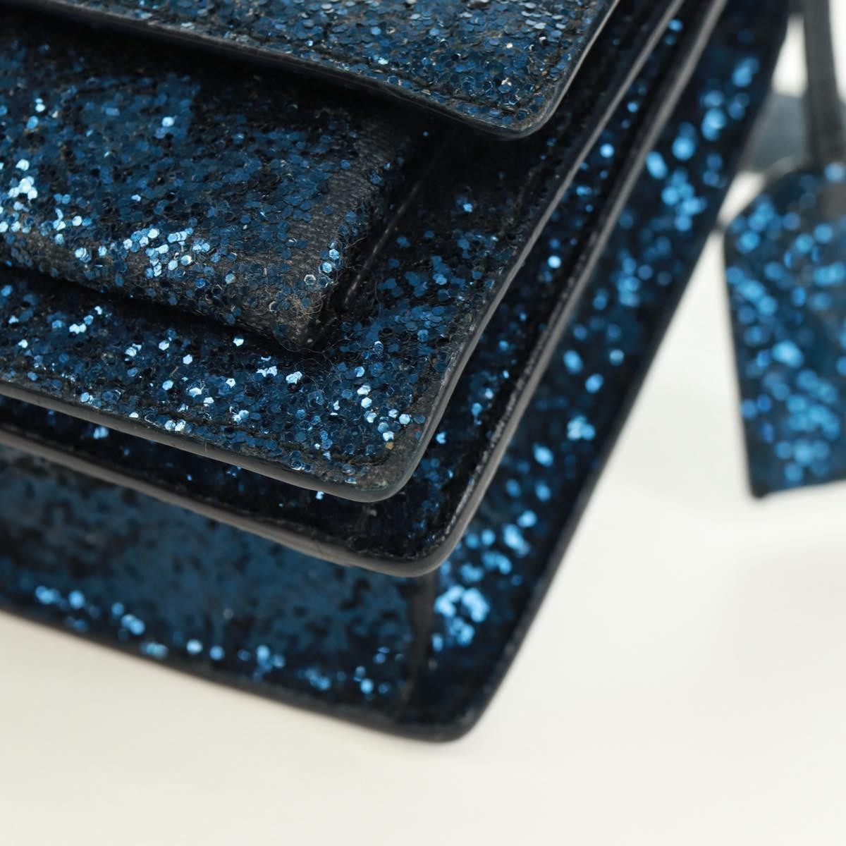 Saint Laurent Sunset Satchel Glitter Blue Leather Shoulder Bag Bag (Pre-Owned)