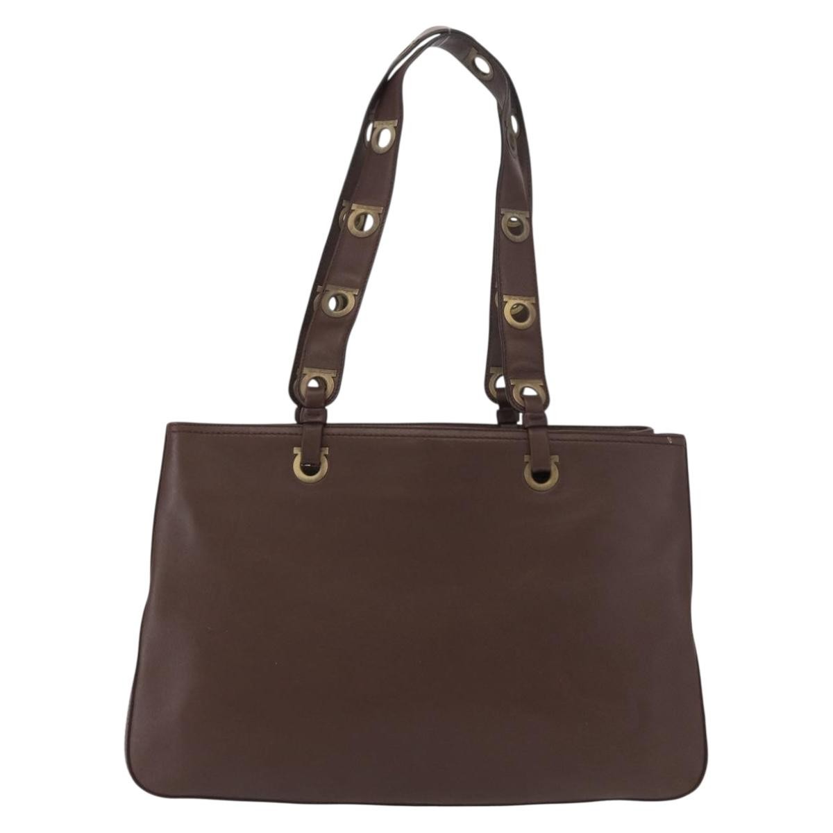 Salvatore Ferragamo Gancini Tote Leather Brown Leather Tote Bag Bag (Pre-Owned)