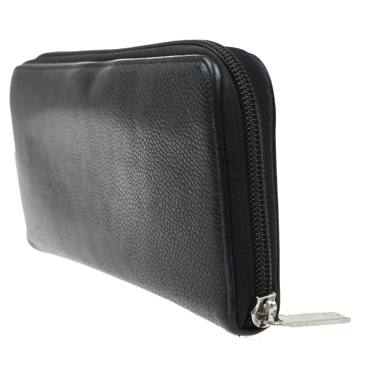 Chanel Cc Zip Around Wallet Leather Black Leather Wallets Accessory (Pre-Owned)