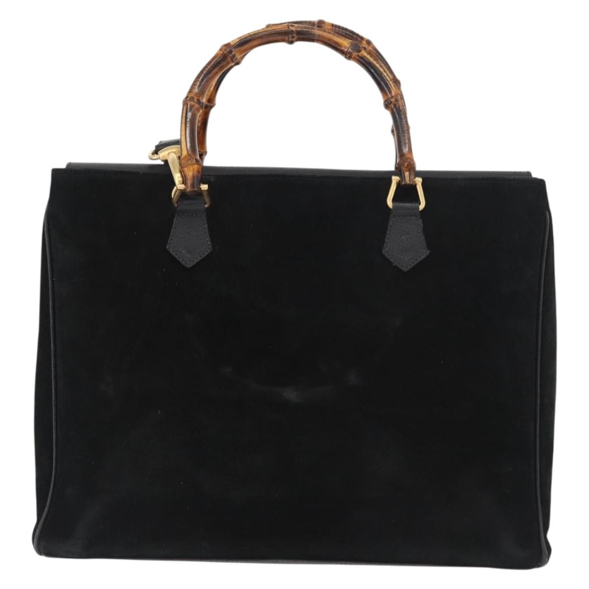 Gucci Bamboo Tote Bag Suede Black Suede Tote Bag Bag (Pre-Owned)