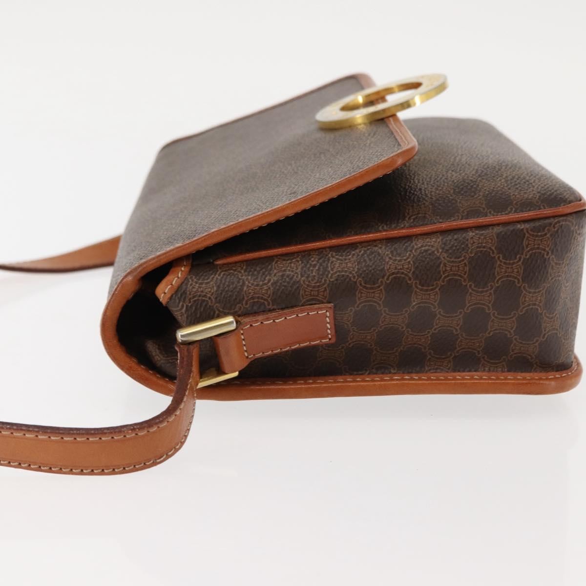 Celine Vintage Macadam Circle Logo Shoulder Bag Canvas And Leather Brown Canvas Bag (Pre-Owned)