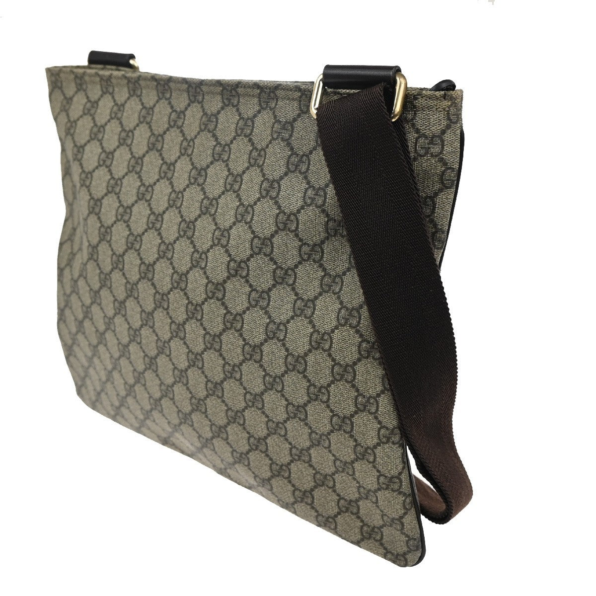 Gucci Zip Top Messenger Bag Gg Coated Canvas Brown Canvas Shoulder Bag Bag (Pre-Owned)