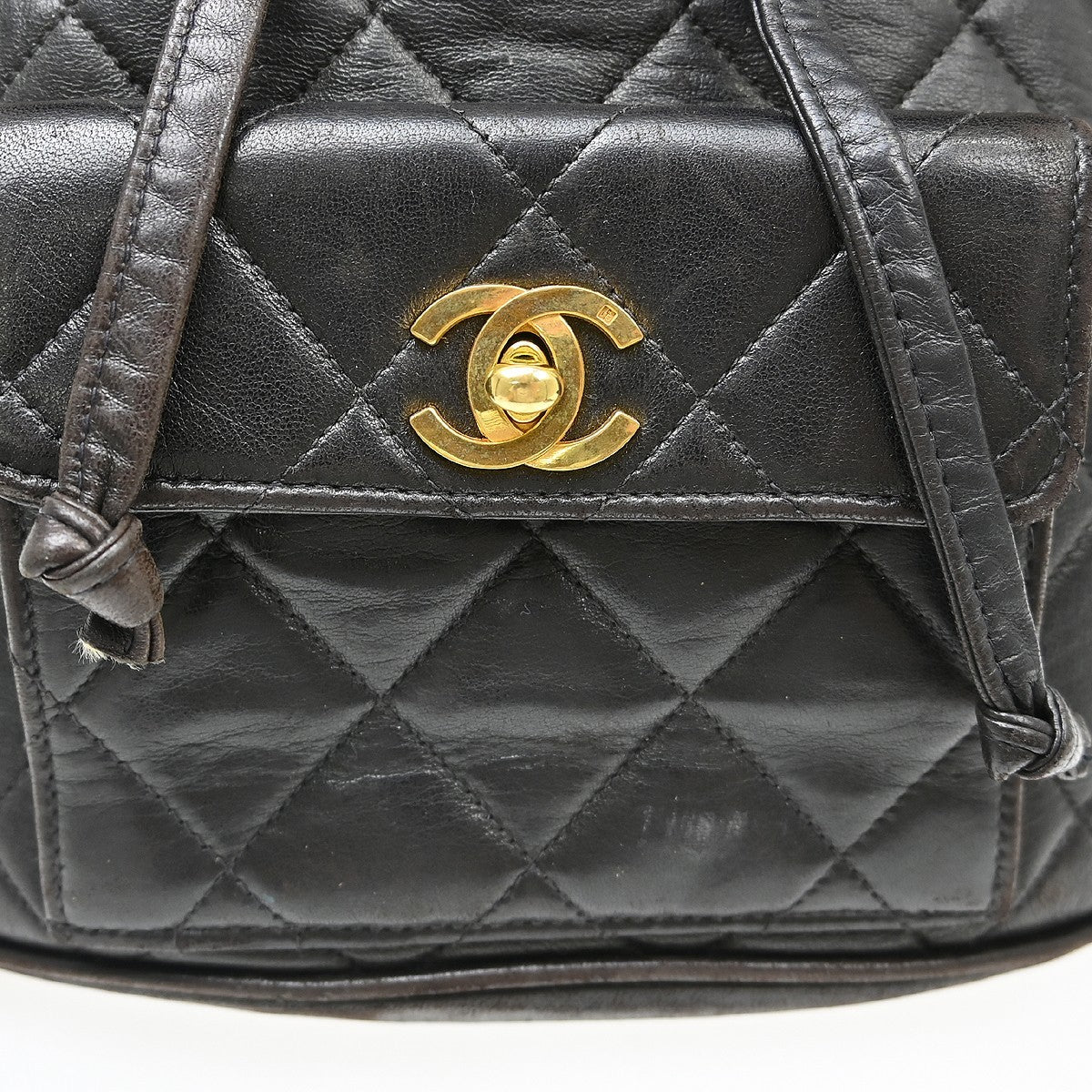 Chanel Duma Drawstring Backpack Quilted Leather Black Leather Backpack Bag (Pre-Owned)