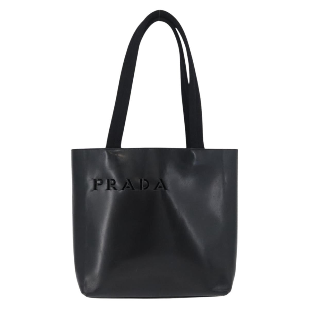 Prada Vintage Tote Leather Black Leather Tote Bag Bag (Pre-Owned)