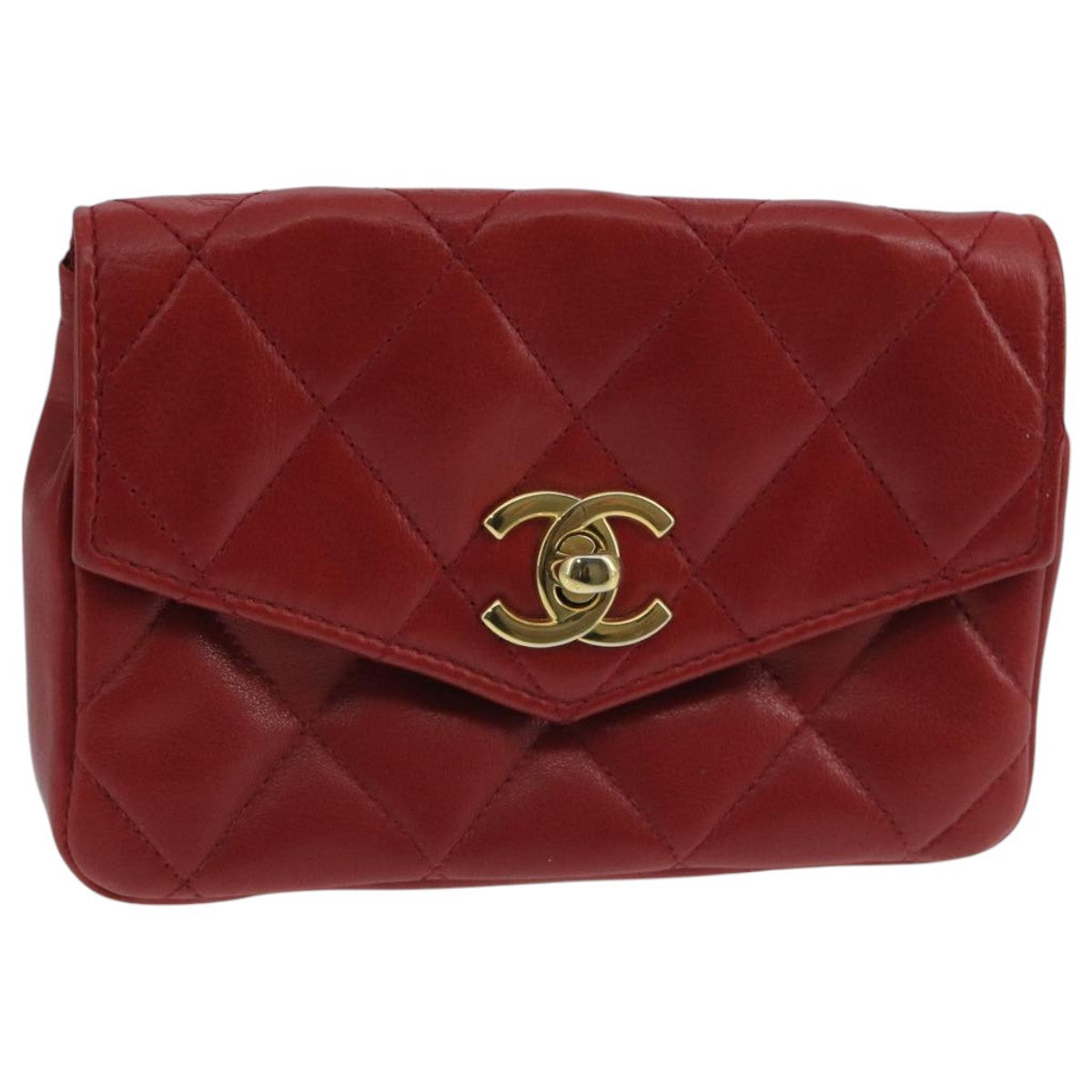 Chanel Vintage Cc Flap Waist Bag Quilted Leather Red Leather Clutche & Pouche Bag (Pre-Owned)