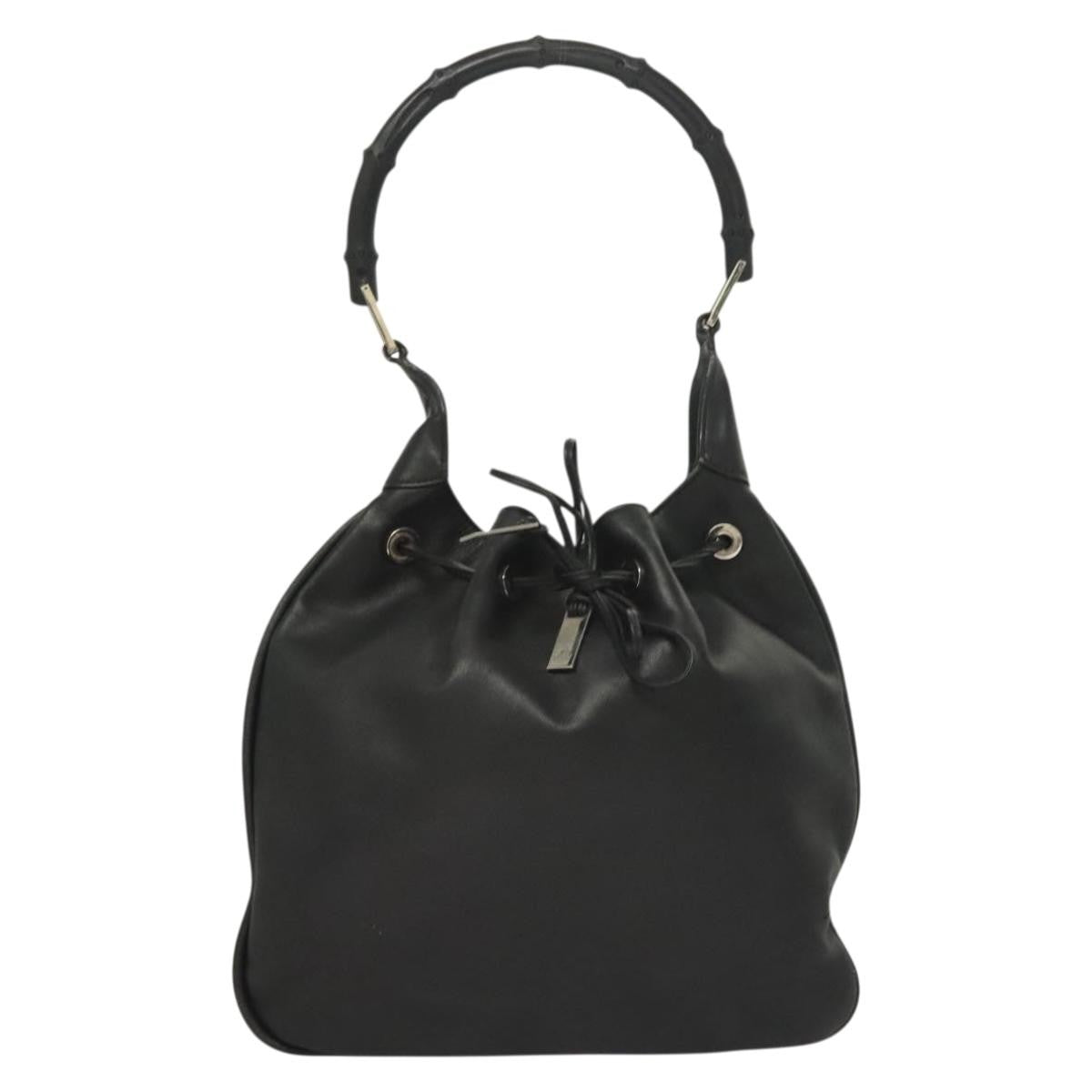 Gucci Vintage Bamboo Shoulder Bag Leather Black Leather Handbag (Pre-Owned)